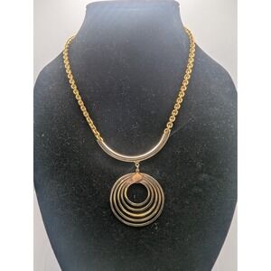 Gold Tone Statement Necklace Multi Circle Pendant Dangle Chunky Chain